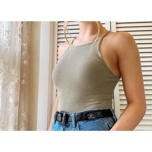 Green Ribbed Bodysuit Forever 21